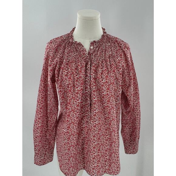 J Crew Liberty of London Red White Floral Top Popover Blouse Ruffle Shirt 4 S - Picture 3 of 8